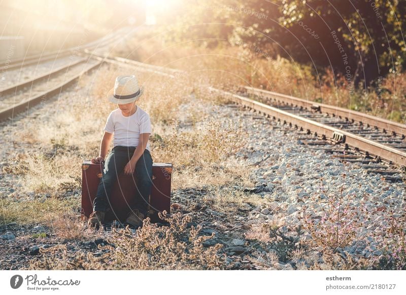 boy on the train tracks with suitcase Lifestyle Vacation & Travel Trip Adventure Freedom Human being Masculine Child Toddler Boy (child) Infancy 1 3 - 8 years