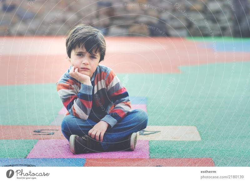 Sad boy sitting on the floor Lifestyle Education School Schoolyard Schoolchild Human being Masculine Child Toddler Boy (child) Infancy 1 3 - 8 years Fitness Sit