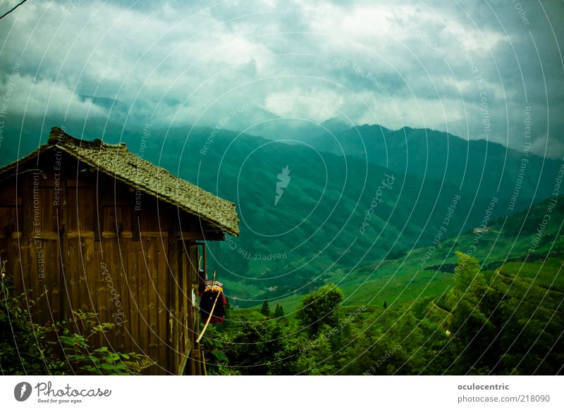 ancient and authentic hut Environment Nature Landscape Plant Sky Clouds Storm clouds Summer Bad weather Wind Travel photography Paddy field Old Growth Authentic