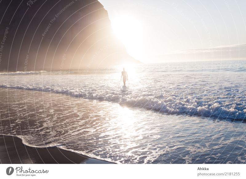 Man in the (light)sea Harmonious Senses Relaxation Calm Summer vacation Sun Sunbathing Beach Ocean Waves Young man Youth (Young adults) 1 Human being