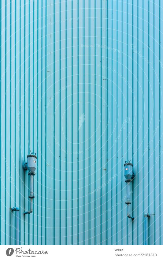 Wall cladding made of blue profiled sheets House (Residential Structure) Technology Deserted Industrial plant Factory Building Architecture Facade Modern Clean
