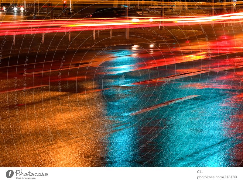 Through the night Deserted Transport Means of transport Traffic infrastructure Road traffic Motoring Street Crossroads Lanes & trails Traffic light Vehicle Car