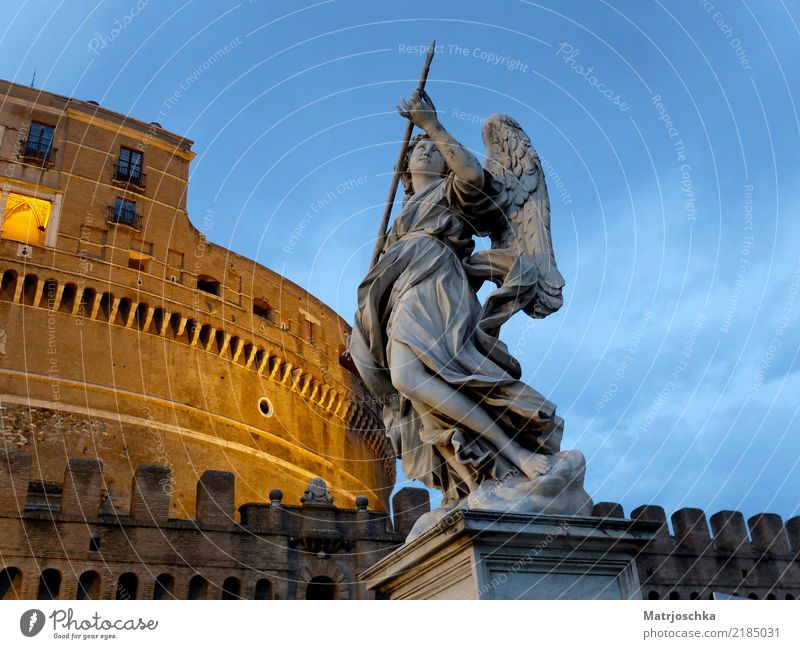 Angel with lance in front of the angel castle Bernini Tiber Rome Italy Europe Town Capital city Downtown Castle Bridge Architecture Wall (barrier)