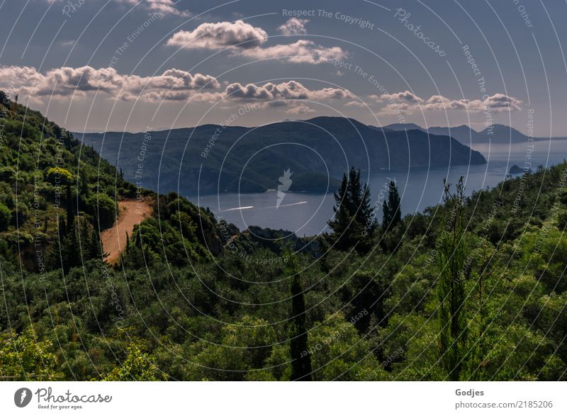 View from Angelokastro II Nature Landscape Plant Water Sky Clouds Horizon Summer Tree Bushes Hill Coast Bay Corfu Tourist Attraction Discover Relaxation