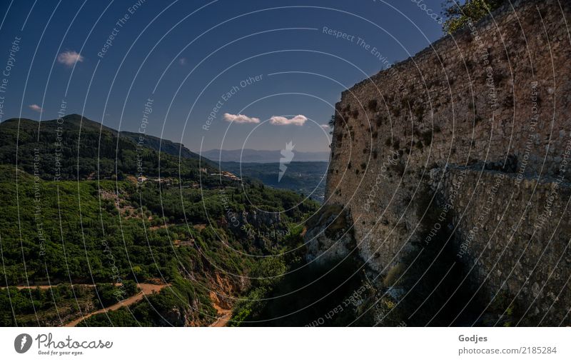 View from Angelokastro V Landscape Sky Clouds Beautiful weather Tree Hill Corfu Castle Wall (barrier) Wall (building) Tourist Attraction Vacation & Travel