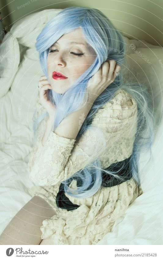 Young and stylish woman with blue hair Luxury Elegant Style Beautiful Hair and hairstyles Make-up Human being Feminine Young woman Youth (Young adults) 1