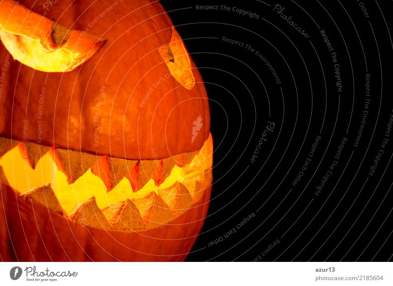 Side view halloween pumpkin smile with fire burning eyes mouth Lifestyle Joy Night life Entertainment Party Feasts & Celebrations Hallowe'en Art Work of art