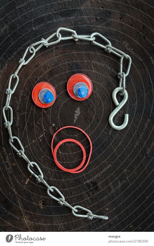 emotions...cool faces: collage face with chain and rubber rings Human being Feminine Woman Adults Face 1 Scream Brown Red Fear Horror Fear of death Chain