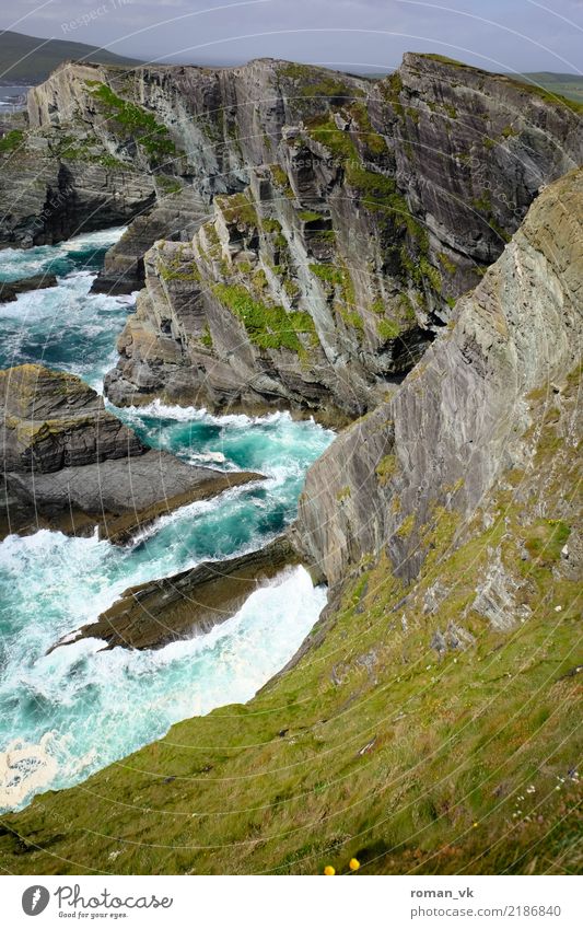 Cliffs of Kerry Environment Nature Landscape Plant Elements Rock Canyon Waves Coast Bay Ocean Aggression Fantastic Cold Maritime Power Vacation & Travel Risk
