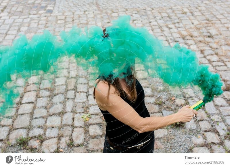 The amazing green smoke... Exotic Joy Young woman Youth (Young adults) 1 Human being 18 - 30 years Adults Artist Youth culture Shows Party Smoking Muscular