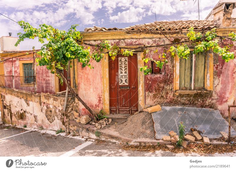 decay beautiful Plant Sky Clouds Summer Beautiful weather Ivy Pelekas Corfu Village Small Town Deserted House (Residential Structure) Architecture Facade Window