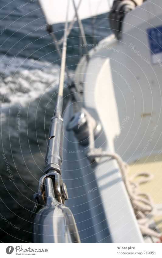 silver line Summer Summer vacation Ocean Sports Sailing Nature Water Weather Gale Waves Navigation Sport boats Yacht Rope On board Railing Blue Silver White