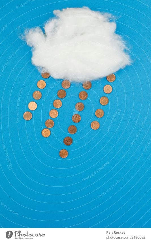 #AS# Rain of money Art Work of art Esthetic Blue Blue sky Raincloud Comic Graphic Coin Creativity Idea Clouds Design Design museum Colour photo Multicoloured