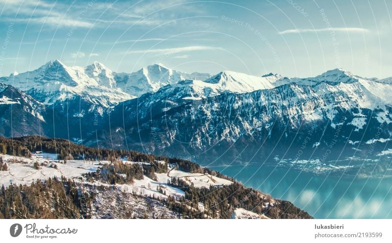 Swiss Alps and Lake Thun in winter Happy Harmonious Well-being Contentment Relaxation Calm Winter vacation Mountain Hiking Skiing Environment Nature Landscape