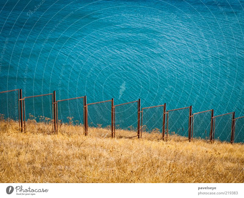 Lake behind the fence Landscape Water Hill Lakeside Sevan Fence Protection Colour photo Exterior shot Deserted Copy Space top Day Contrast Boundary Border