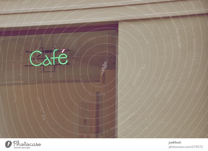 coffee culture Shop window Restaurant Building Logo Glass Gray Green Café Section of image Partially visible Detail Billboard Neon sign Characters Keyword Text