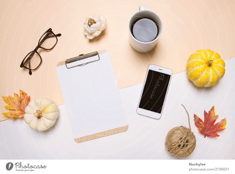 workspace desk in autumn style Coffee Lifestyle Design Desk Thanksgiving Work and employment Workplace Office Craft (trade) Business Telephone PDA Technology