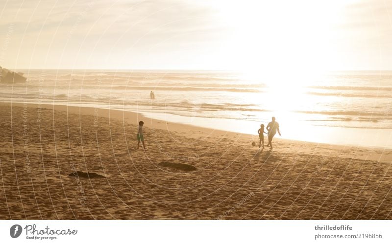 quality time Playing Vacation & Travel Summer Summer vacation Sun Beach Ocean Soccer Human being Child Man Adults Parents Brothers and sisters