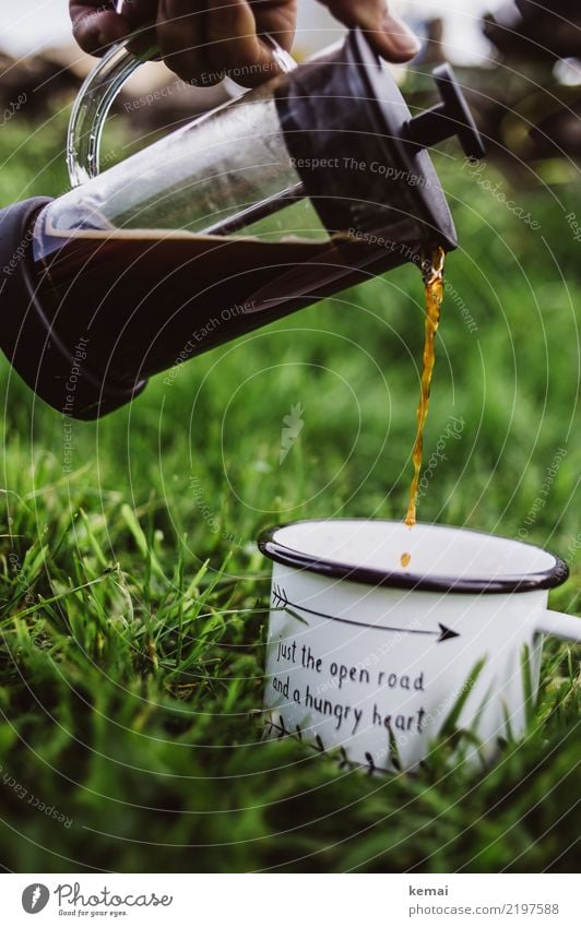 The first coffee Beverage Hot drink Coffee Mug Coffee pot Lifestyle Harmonious Well-being Contentment Relaxation Calm Fragrance Leisure and hobbies Trip