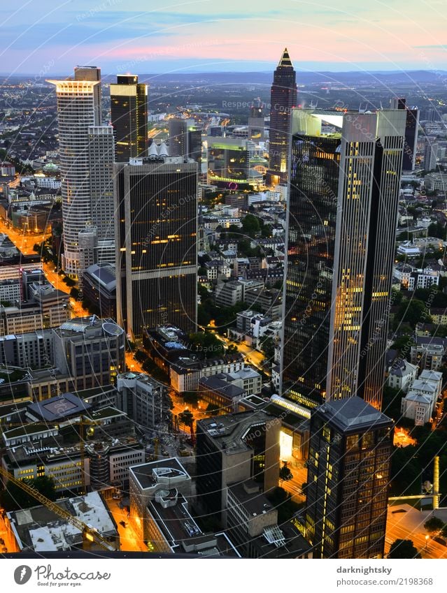 Panorama of the banking district of Frankfurt am Main Office work Financial Industry Stock market Financial institution Germany Europe Town Downtown Skyline