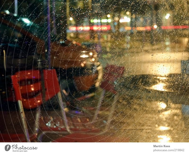 And what was the weather like? Night life Dark Rain Drops of water Window pane Wet Multicoloured Chair City life Sidewalk café Berlin Kreuzberg Friedrichshain