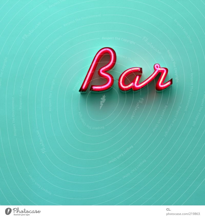 in cash Lifestyle Night life Going out Clubbing Cool (slang) Bar Gastronomy Turquoise Magenta Pink Neon sign Typography Wall (building) Deserted Copy Space left