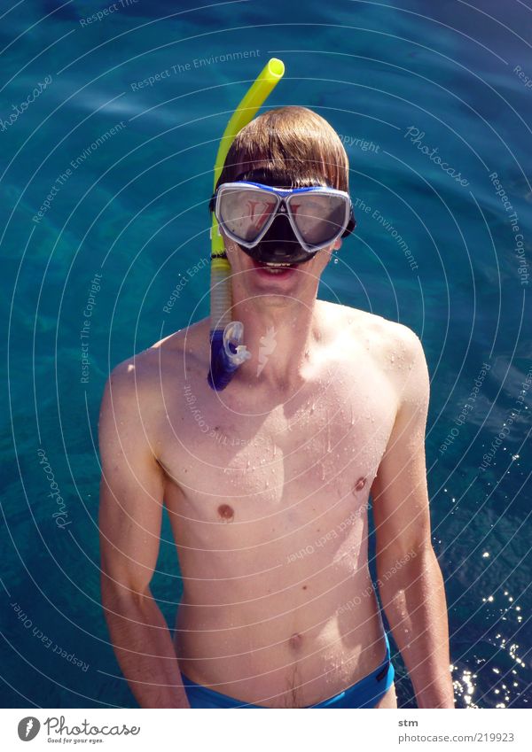 Man with diving goggles and snorkel Leisure and hobbies Vacation & Travel Trip Freedom Summer Summer vacation Sunbathing Ocean Waves Sports Sportsperson