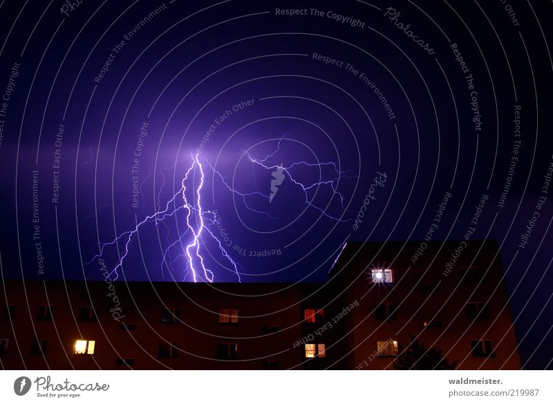 thunderstorm photo Environment Weather Bad weather Storm Thunder and lightning Lightning House (Residential Structure) High-rise Aggression Esthetic Fear Threat