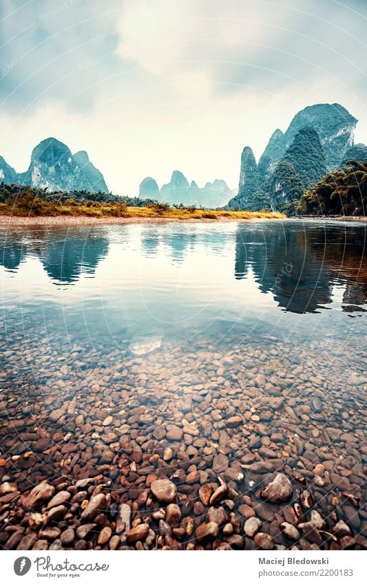 Lijiang River landscape, China. Vacation & Travel Trip Adventure Camping Mountain Nature Landscape Clouds Storm Hill River bank Dream Environment
