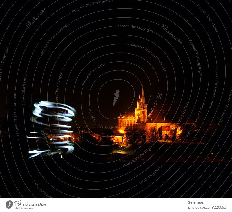 tornado Erfurt Town Old town Skyline Church Dome Manmade structures Building Tourist Attraction Glittering Illuminate Draw Light Visual spectacle Flashlight