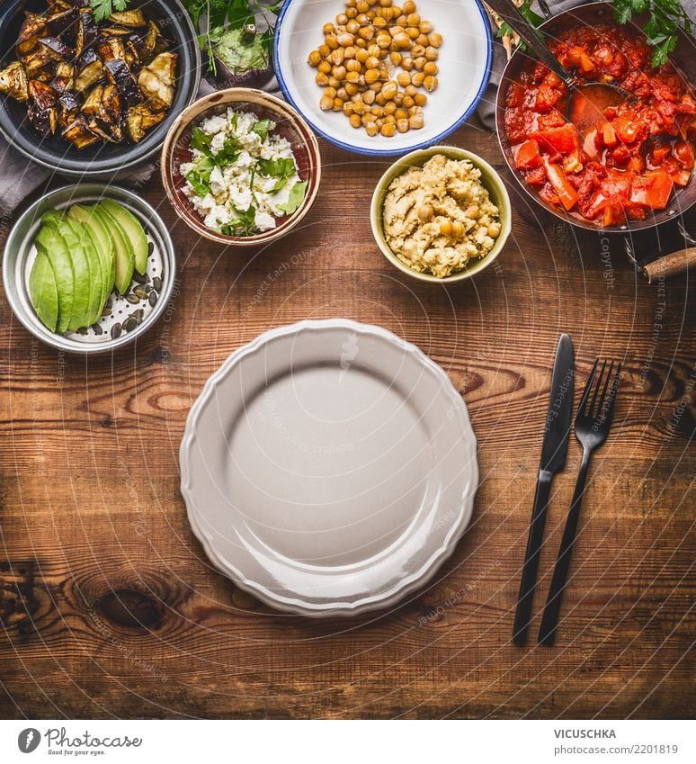 Empty plate with cutlery and salad buffet Food Vegetable Lettuce Salad Nutrition Lunch Organic produce Vegetarian diet Diet Crockery Plate Cutlery Style Design