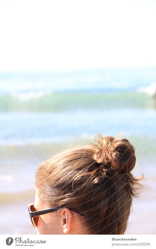 hairy Vacation & Travel Summer Sunbathing Beach Ocean Waves Young woman Youth (Young adults) Head Hair and hairstyles Ear 1 Human being Brunette Chignon Observe