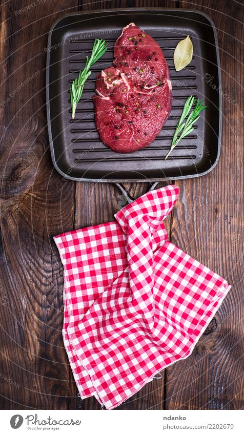 raw beef steak with spices Meat Dinner Pan Table Kitchen Wood Fresh Above Brown Red Black Meal barbecue Beef Chop Organic grill Gourmet Raw butcher beefsteak