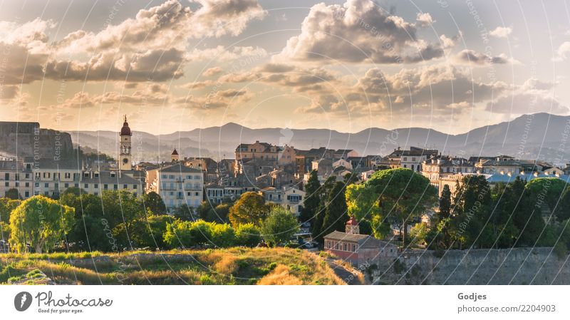 City views Kérkira V Tree Grass Bushes Mountain Corfu Capital city Port City Downtown Skyline House (Residential Structure) Church Building Architecture
