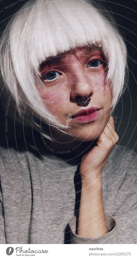 Young and weird woman with artistic make up Style Exotic Beautiful Hair and hairstyles Skin Face Make-up Human being Feminine Androgynous Young woman
