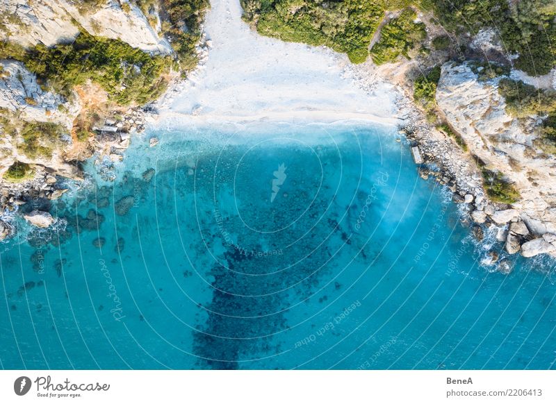 Beautiful beach, coast and bay with crystal clear sea water seen from above Aerial Aqua Bathing Bay Beach Blue Calm Clear Coast Coastal Coastline Crystal