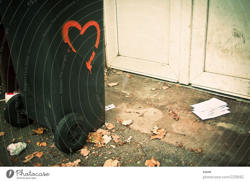 love story Autumn Leaf Door Sign Signs and labeling Graffiti Heart Love Grief Lovesickness Pain Loneliness End Lose Trash container Letter (Mail) Love letter