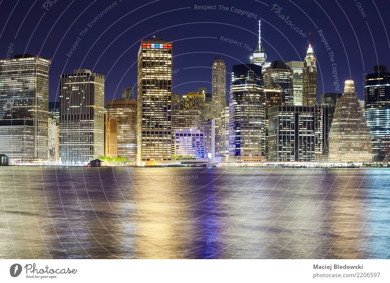 New York City skyline at night. Office River Town Downtown Skyline High-rise Building Architecture Tourist Attraction Landmark Monument Success Society