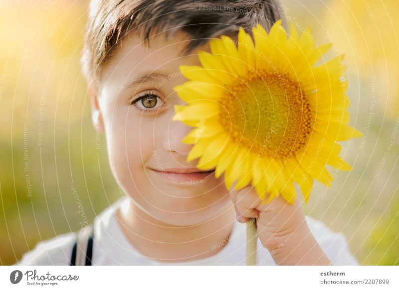 boy playing in sunflower field Lifestyle Joy Vacation & Travel Summer Human being Masculine Child Toddler Infancy 1 3 - 8 years Sun Spring Plant Blossom Park