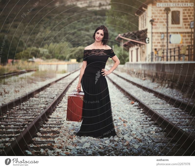 Young woman on train tracks Lifestyle Vacation & Travel Tourism Trip Adventure Freedom Human being Feminine Youth (Young adults) Woman Adults 1 30 - 45 years
