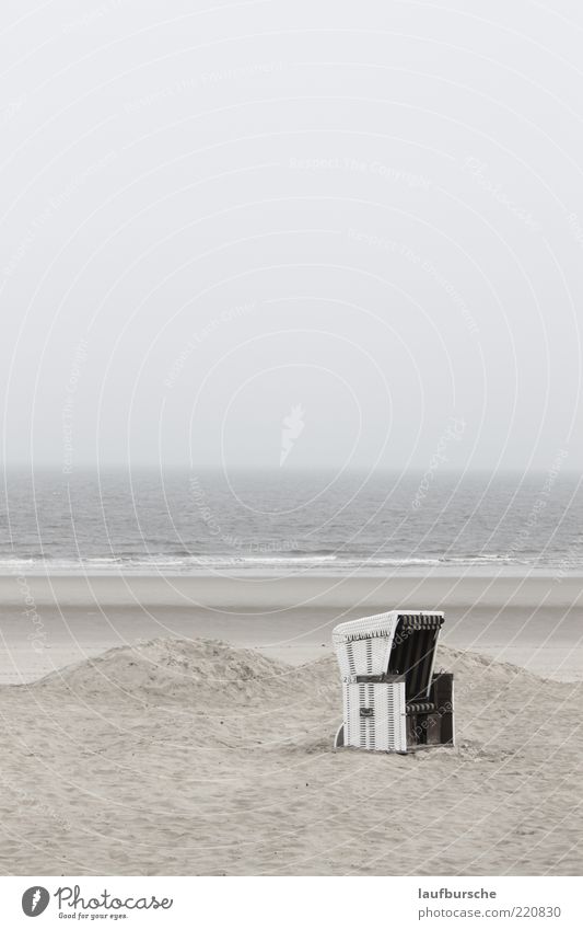 Wellness beach chair on Wangerooge Calm Beach Ocean Island Waves Environment Nature Landscape Sand Water Sky Clouds Weather Fog Subdued colour Exterior shot