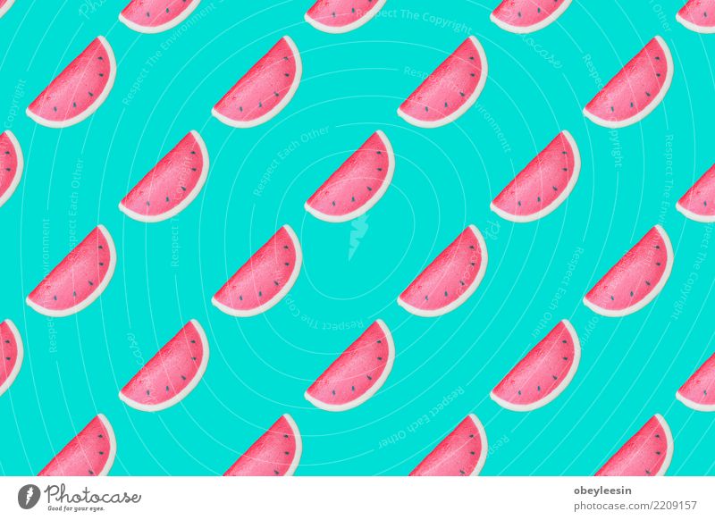 Pattern red watermelon on background. Flat lay, top view Fruit Dessert Nutrition Vegetarian diet Diet Summer Nature Fresh Delicious Natural Juicy Green Red