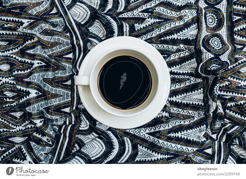 Cup of coffee for morning, top view Breakfast Beverage Coffee Espresso Life Table Cloth Old Dark Hot Natural Brown Black Aromatic Beans Linen Caffeine Grunge