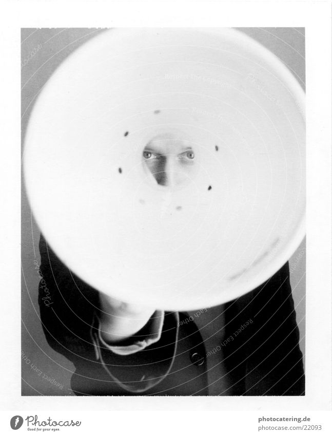 focus Lampshade Self portrait Man Eyes Focal point Polaroid Black & white photo