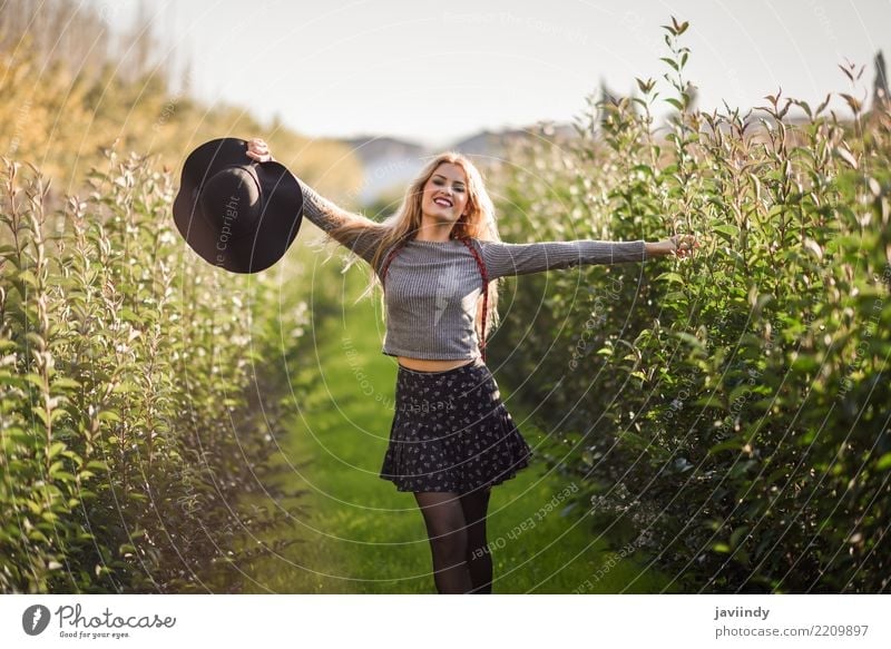 Young woman happy with open arms in rural road Joy Happy Beautiful Hair and hairstyles Human being Feminine Youth (Young adults) Woman Adults 1 18 - 30 years