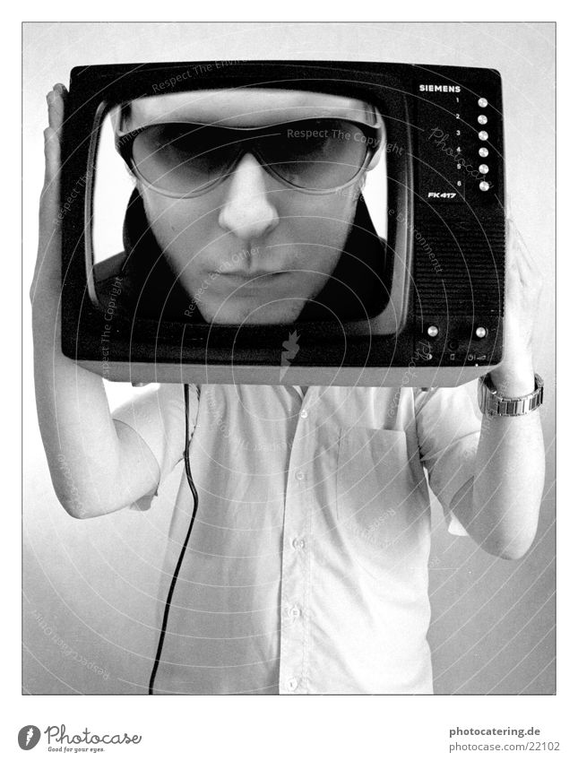 TV Man Eyeglasses Seventies Television Cool (slang) Siemens Black & white photo