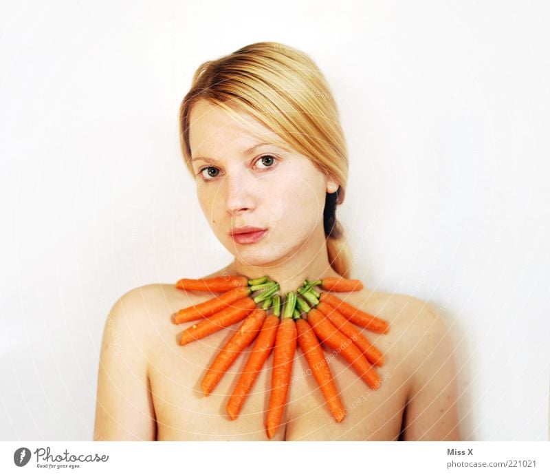 Carrot II Food Vegetable Nutrition Organic produce Human being Feminine Young woman Youth (Young adults) 1 18 - 30 years Adults Accessory Jewellery Fresh