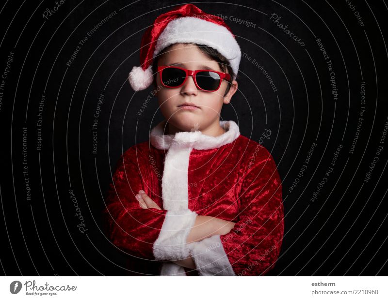 funny boy with sunglasses on christmas Lifestyle Vacation & Travel Winter vacation Party Feasts & Celebrations Christmas & Advent Masculine Child Toddler