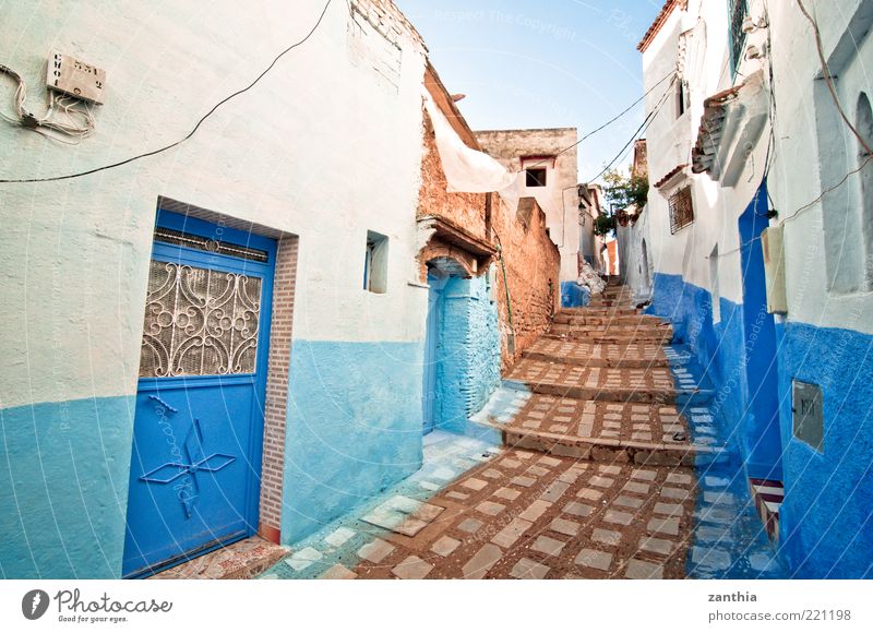 Medina Chechaouen Morocco Africa Village Small Town Old town Deserted House (Residential Structure) Building Wall (barrier) Wall (building) Stairs Facade Blue