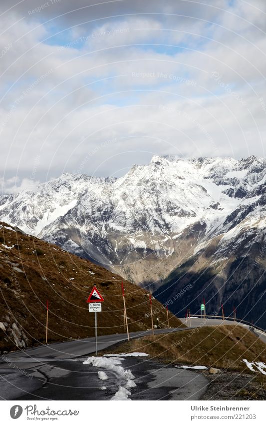 Pass road from Rettenbach glacier to Sölden with view of the Ötztal Alps Vacation & Travel Snow Mountain Nature Landscape Clouds Autumn Rock Ötz Valley